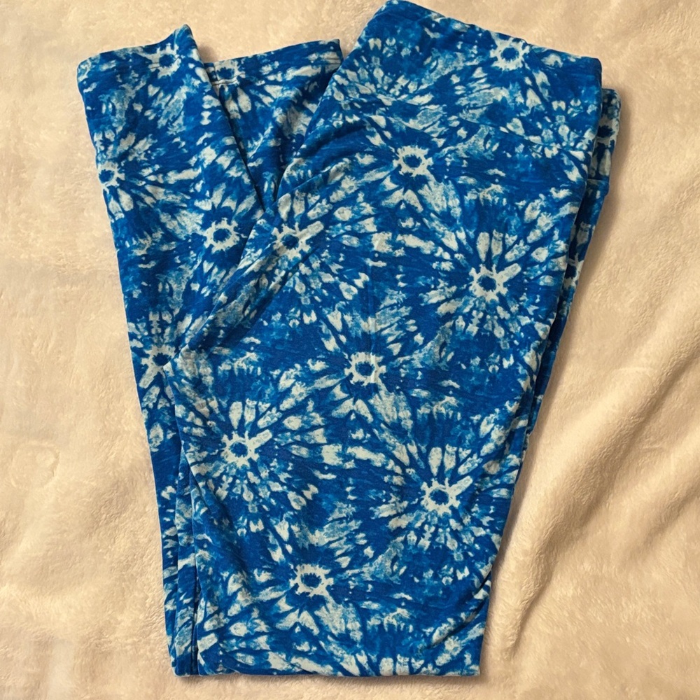 LuLaRoe Blue and White Tie-Dye Leggings